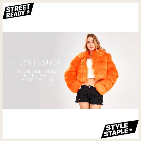 Women's Fluffy Faux Fur Cropped Jacket Zip Up Winter Warm Puffer Coat - Picture 7 of 7